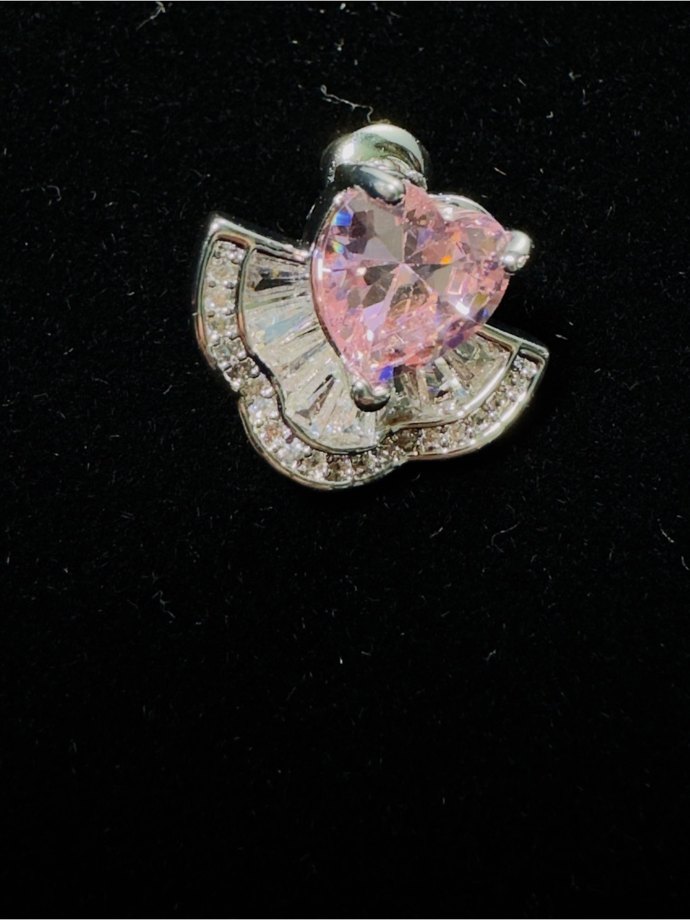 Pink Heart Cubic Zirconia Fan Stud Earrings - Women Jewelry - Picture 3 of 5